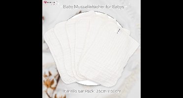 Hydrofiele Luiers - Hydrofiele Doeken - 100% Katoenen mousseline - 35 x 50 cm - 6 pack - Wit -Musseline doeken voor baby's, spuugdoeken voor baby's, 6 lagen, absorberende luiers, stoffen luiers