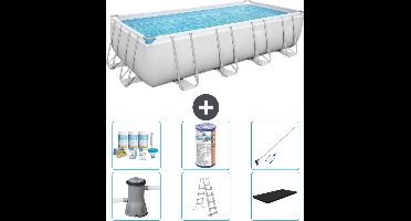 Bestway Rechthoekig Power Steel Zwembad - 488 x 244 x 122 - Grijs Inclusief Pomp - Ladder - Afdekzeil Onderhoudspakket - Filter - Schoonmaakset