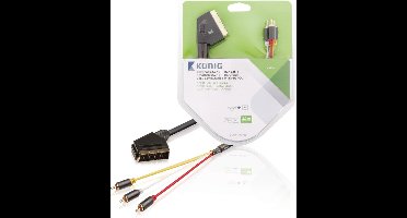 König KNV31130E20 Schakelbare Scart - Rca Kabel Scart Male - 3x Rca Male 2,00 M Grijs