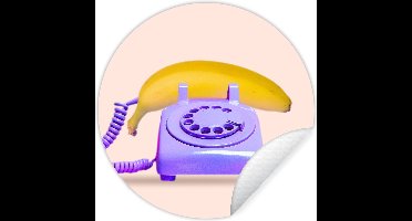WallCircle - Wandcirkel - ⌀ 30 cm - Banaan - Telefoon - Paars - Geel - Behangcirkel - Ronde Behangsticker