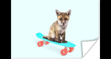 Poster Vosje - Dieren - Skateboard - Blauw - 30x20 cm
