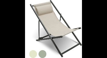 Niceey Ligstoel Opvouwbaar met Hoofdsteun - Strandstoel Inklapbaar - Campingstoel - Strandstoel - Tuin - Beige