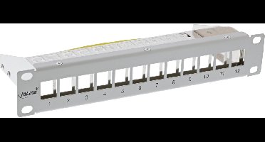 12-poorts Leeg Patchpaneel - Geschikt voor Cat6 en Cat6a Keystones - 1U - Grijs