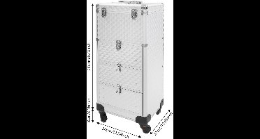 Salon Trolley – Make-up Trolley – Beauty Trolley – Opbergwagen – Kist Met Lades – Zilver – Duurzaam Aluminium – 3 Lades Met Slot
