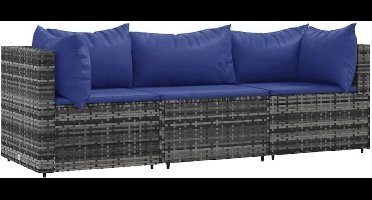 vidaXL 3-piece Lounge set with cushions poly rattan grey