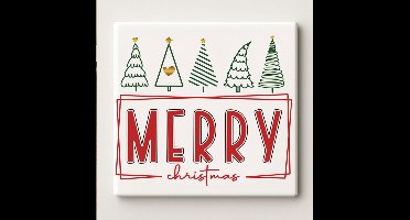 Merry Christmas Tegel – Feestelijk Kerstbomen Design Wanddecoratie – Keramische Kersttegel 15 × 15 cm