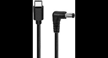 USB-C - DC plug haaks kabel | 5,5 x 2,5mm | max. 5V/3A (15W) | zwart | 1,5 meter