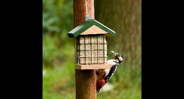 CJ Wildlife Vetblokhouder voor Vogels - Wolga - Mezenbolhouder voor 1 Vetblok - Voederhuisje Wandmodel - Bruin