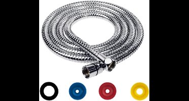 Shower hose, 2 m, stainless steel, silver, twist protection, universal shower hose, flexible, standard, 1/2 inch connection with 4 water-saving flow limiter, fits