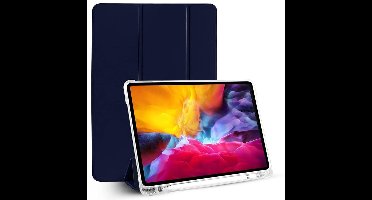 Hoes geschikt voor iPad 2021 hoes Donker Blauw - Tablet hoes iPad 9/8/7 10.2 inch (9e generatie 2021 / 8e generatie 2020 / 7e generatie 2019) - iPad Air 3 hoes Smart Case met Harde Doorzichtige Achterkant en Pencil Slot