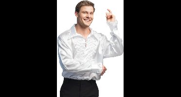 Boland Disco shirt - wit - met ruffles - polyester - party overhemd - disco/seventies M