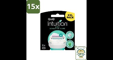 15 x Wilkinson Intuition - Navulmesjes - 2 in 1 Sensitive Care - Voor Gevoelige Huid - 6 mesjes - Grootverpakking - Gevoelige Huid - Scheren - Navulmesjes - Schuimende Huidconditioner - Dermatologisch Getest