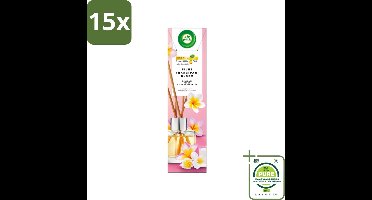 15 x Air Wick - Geurstokjes - Delicate Frangipani Bloemen - Essentiële Oliën - 40 ml - Grootverpakking - Geurstokjes - Frangipani - Essentiële Oliën - Exotische Geur - Kamergeur
