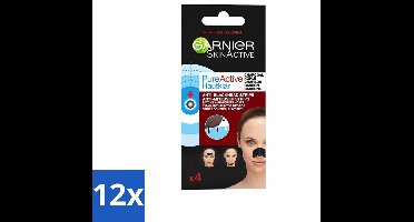 Garnier - Pure Active - Anti-Mee-Eters Strips - Charcoal - Neus, Voorhoofd & Kin - 4 Strips - Voordeelverpakking - 12 stuks