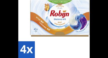 Robijn - 3-in-1 Stralend Wit - Wascapsules - 15 Wasbeurten - Voordeelverpakking - 4 stuks