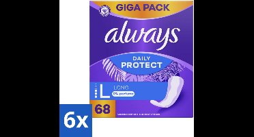 6 x Always - Inlegkruisjes - Long - 0% Parfum - Voordeelverpakking - 68 Inlegkruisjes - Inlegkruisjes - Always - Inlegkruisjes Zonder Parfum - Langdurige Bescherming - Inlegkruisjes Voor Lichte Menstruatie