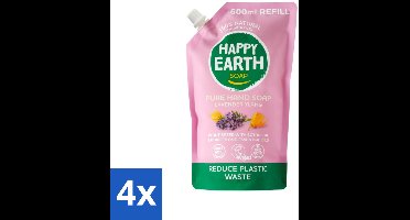 Happy Earth – Handzeep Navulling – 100% Natuurlijk Lavender Ylang – 600 ml - Voordeelverpakking - 4 stuks