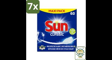 7 x Sun Classic - Vaatwastabletten - Eco - Voordeelverpakking - 60 Tabletten - Grootverpakking - Vaatwastabletten - Vaatwasmiddel - Vaatwasser - Vaatwas - Vaatwasproduct