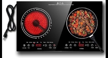 RVV® Elektrische Kookplaat 2 Pits - Elektrische Fornuis - Elektrische Kookplaat Vrijstaand - 2 Kookzones - Kinderslot - Zwart - 36cm x 28cm x 7cm