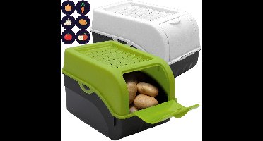 ARTECSIS 2 Voorraaddozen + 6 stickers / 29x19x19cm, 5L - 4 kg aardappelen/Groen en Wit - voor groenten en fruit, appels en uien