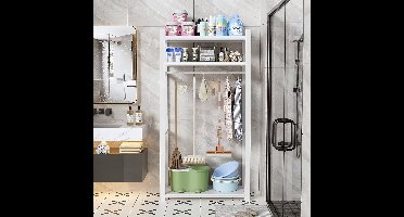 Bezemkast – Schoonmaakrek – Opbergkast – Schoonmaakopberger – Dweilhouder – Multifunctioneel – Stevig Hout En Metaal – 80 Cm Breed – 150 Kg Draagkracht– Wit