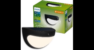 Philips Swyn Solar wandlamp - Zonne-energie - Warmwit licht: 2700K - Zwart - Twee lichtstanden - Schemersensor - Bewegingssensor - IP44: weerbestendig - Solar buitenverlichting