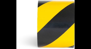 Markeringsband geel/zwart linkswijzend 150 mm x 22,5 mtr