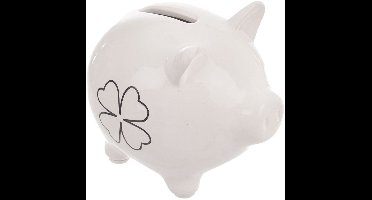 Orion - Keramische Spaarpot - 10 cm - Motief Klavertjevier - Witte Kleur