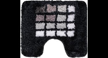 Toiletmat zwart met witte blokjes-Antislip onderkant-WC mat-met uitsparing