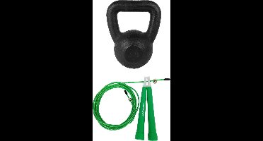 Tunturi - Fitness Set - Springtouw Groen - Kettlebell 12 kg