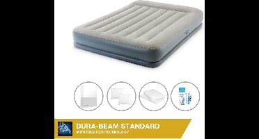 Intex Luchtbed - 2-Persoons - 152 x 203 x 30 cm - Grijs - Inclusief pomp - Hoeslaken - Kussen - Kussenbeschermer en Reparatieset