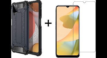 Ntech Hoesje Geschikt voor Oppo A16 hoesje - Met Screenprotector Rugged Armor Hoesje - Shockproof case - Zwart