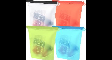 Intirilife Set van 4 herbruikbare siliconen voedselzakjes met 1L inhoud in verschillende kleuren - Houdt uw voedsel langer vers