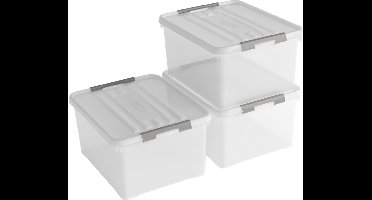 Curver Handy+ Opbergbox - 35L - 3 stuks - Transparant met deksel