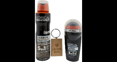 L’Oréal Men Expert Carbon Heren Cadeauset – Deo Spray & Deo Roller + Sleutelhanger “Liefste Papa” – Cadeau voor Mannen