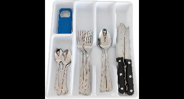 Witte Lade Organizer - 5 Vakken voor Bestek, Kantoorbenodigdheden, Cosmetica