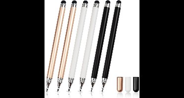 Daity Set van 6 2-in-1 styluspennen voor touchscreen-apparaten – Zeer nauwkeurige, niet-oplaadbare stylus voor iPad, iPhone, Samsung en Android-tablets (3 kleuren)