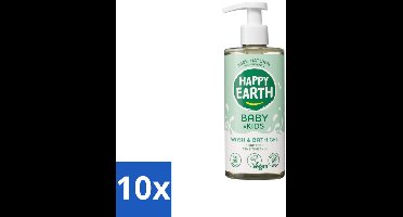 10 x Happy Earth – Was & Badgel – Zeepvrij Baby & Kids – 300 ml - Baby Wasgel - Zeepvrij Baby Wasgel - Huidverzachter - Allergeen Wasgel - 2-in-1 Wasgel