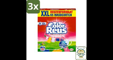 3 x Color Reus - Waspoeder - Gekleurde Was - 65 Wasbeurten - Grootverpakking - Kleurbehoud - Vlekverwijdering - Gekleurde Was - Waspoeder - Frisheid