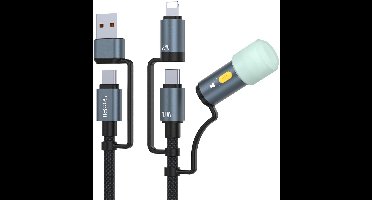 100W Multi USB-C Oplaadkabel met LED Licht - 5-in-1 Snellaadkabel voor Telefoons, Tablets, Laptops en Meer (Zwart, 1,2 m)