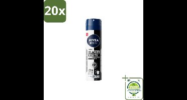 20 x NIVEA MEN – Deodorant spray – Invisible for Black & White – 150 ml - Grootverpakking - Zweetvermindering - Geurvermindering - Anti-Transpirant Spray - Kledingbescherming - 48u Bescherming