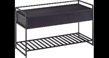 Smalle Bank met Opbergruimte en Schoenenrek - Massief Hout en Zwart Metaal - Halbank 90 cm