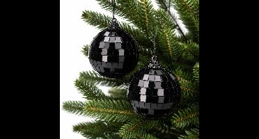 Christmas Decorations Disco kerstbal - 2x - zwart - 6 cm - kunststof en glas - discobol - spiegel - discobal - kerstversiering