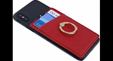 Ntech Peel & Stick universele Smartphone Pocket kaarthouder met een ringstandaard Rood