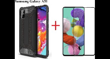 Hoesje Geschikt Voor Samsung Galaxy A51 Screen Protecter Zwart + Armor Hoesje Zwart