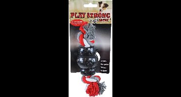 Play Strong rubber mini chew met floss 7 cm zwart