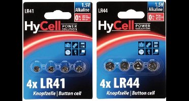 HyCell blister met 4 stuks Alkaline knoopcellen LR44 1.5 Volt