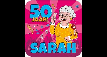deurbord - cartoon - 50 jaar ! Sarah - 50 x 50 cm