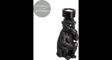 Gusta - Waxinelichthouder - Aap - Zwart - ø15x22,5cm