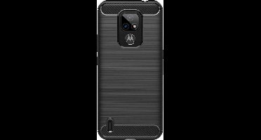Shop4 - Geschikt voor Motorola Moto E7 Hoesje - Zachte Back Case Brushed Carbon Zwart